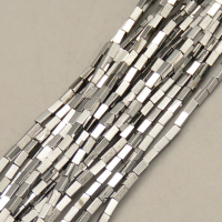 Non-magnetic Synthetic Hematite Beads Strands,Long Square,Plating,Silver White,2x4mm,Hole:0.8mm,about 95 pcs/strand,about 6 g/strand,5 strands/package,14.93"(38mm),XBGB08456ablb-L020