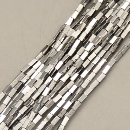 Non-magnetic Synthetic Hematite Beads Strands,Long Square,Plating,Silver White,2x4mm,Hole:0.8mm,about 95 pcs/strand,about 6 g/strand,5 strands/package,14.93"(38mm),XBGB08456ablb-L020