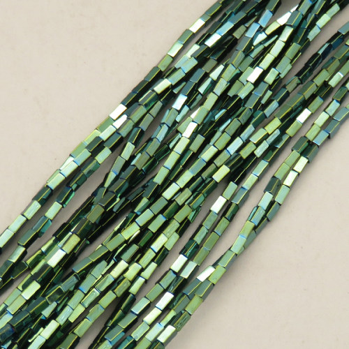 Non-magnetic Synthetic Hematite Beads Strands,Cuboid,Plating,Dark Green,1.5x3mm,Hole:0.8mm,about 120 pcs/strand,about 3 g/strand,5 strands/package,14.93"(38mm),XBGB08462ablb-L020