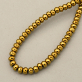 Non-magnetic Synthetic Hematite Beads Strands,Wheel,Flat Beads,Plating,Khaki,3x2mm,Hole:1mm,about 190 pcs/strand,about 13 g/strand,5 strands/package,14.93"(38mm),XBGB08476baka-L020