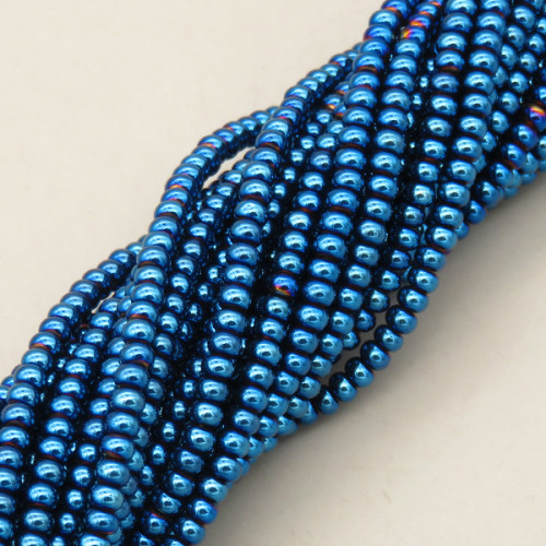 Non-magnetic Synthetic Hematite Beads Strands,Wheel,Flat Beads,Plating,Royal Blue,3x2mm,Hole:1mm,about 190 pcs/strand,about 13 g/strand,5 strands/package,14.93"(38mm),XBGB08478baka-L020