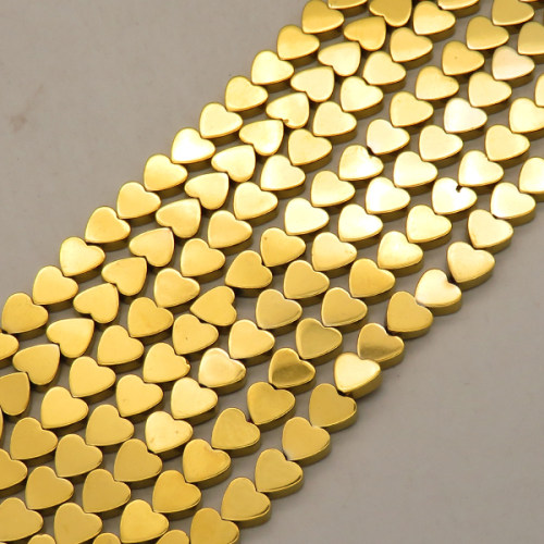 Non-magnetic Synthetic Hematite Beads Strands,Flat Heart,Plating,Gold,6x2mm,Hole:0.8mm,about 96 pcs/strand,about 20 g/strand,5 strands/package,14.93"(38mm),XBGB08494ablb-L020