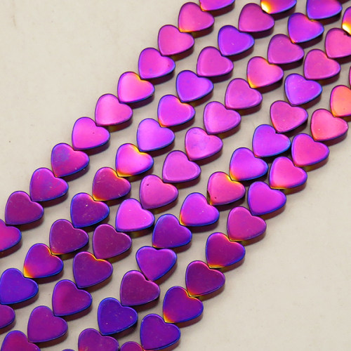 Non-magnetic Synthetic Hematite Beads Strands,Flat Heart,Plating,Purple,6x2mm,Hole:0.8mm,about 63 pcs/strand,about 20 g/strand,5 strands/package,14.93"(38mm),XBGB08496ablb-L020