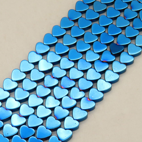 Non-magnetic Synthetic Hematite Beads Strands,Flat Heart,Plating,Royal Blue,6x2mm,Hole:0.8mm,about 63 pcs/strand,about 20 g/strand,5 strands/package,14.93"(38mm),XBGB08502ablb-L020