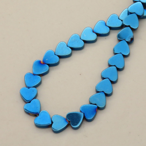 Non-magnetic Synthetic Hematite Beads Strands,Flat Heart,Plating,Royal Blue,6x2mm,Hole:0.8mm,about 63 pcs/strand,about 20 g/strand,5 strands/package,14.93"(38mm),XBGB08502ablb-L020