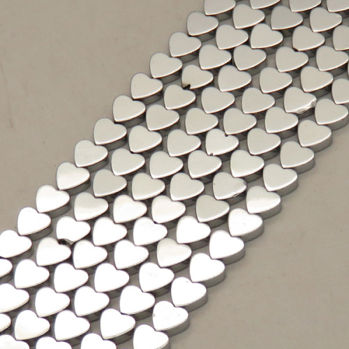 Non-magnetic Synthetic Hematite Beads Strands,Flat Heart,Plating,Silver White,6x2mm,Hole:0.8mm,about 63 pcs/strand,about 20 g/strand,5 strands/package,14.93"(38mm),XBGB08504ablb-L020
