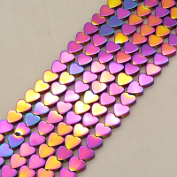 Non-magnetic Synthetic Hematite Beads Strands,Flat Heart,Plating,Iridescent,6x2mm,Hole:0.8mm,about 63 pcs/strand,about 20 g/strand,5 strands/package,14.93"(38mm),XBGB08506ablb-L020