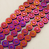Non-magnetic Synthetic Hematite Beads Strands,Double-Sided Maple Round Cake,Plating,Purple,10x4mm,Hole:1mm,about 38 pcs/strand,about 42 g/strand,5 strands/package,14.96"(38mm),XBGB08524bhia-L020
