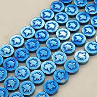 Non-magnetic Synthetic Hematite Beads Strands,Double-Sided Maple Round Cake,Plating,Royal Blue,10x4mm,Hole:1mm,about 38 pcs/strand,about 42 g/strand,5 strands/package,14.96"(38mm),XBGB08526bhia-L020