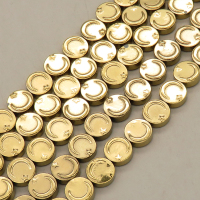 Non-magnetic Synthetic Hematite Beads Strands,Double Sided Turkey Tortilla,Plating,Light Gold,10x4mm,Hole:1mm,about 38 pcs/strand,about 42 g/strand,5 strands/package,14.96"(38mm),XBGB08536bhia-L020