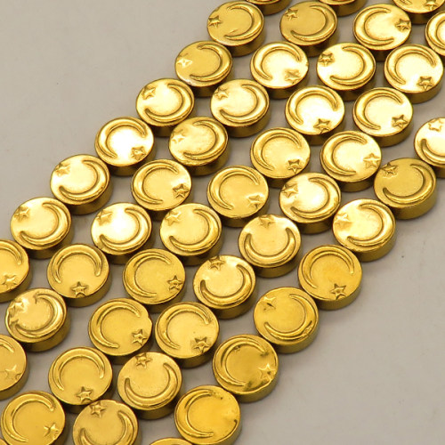 Non-magnetic Synthetic Hematite Beads Strands,Double Sided Turkey Tortilla,Plating,Gold,10x4mm,Hole:1mm,about 38 pcs/strand,about 42 g/strand,5 strands/package,14.96"(38mm),XBGB08538bhia-L020