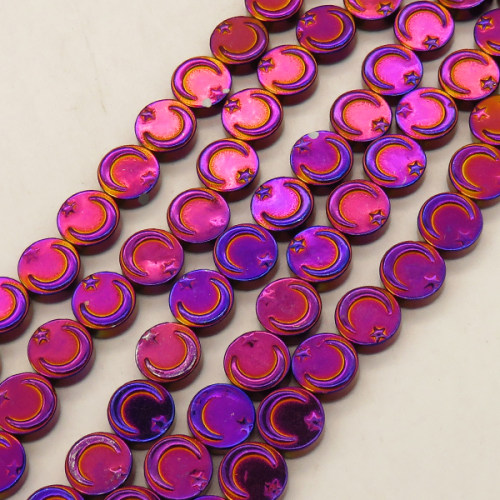 Non-magnetic Synthetic Hematite Beads Strands,Double Sided Turkey Tortilla,Plating,Purple,10x4mm,Hole:1mm,about 38 pcs/strand,about 42 g/strand,5 strands/package,14.96"(38mm),XBGB08540bhia-L020