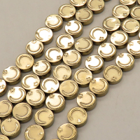 Non-magnetic Synthetic Hematite Beads Strands,Double Sided Turkey Tortilla,Plating,Champagne,10x4mm,Hole:1mm,about 38 pcs/strand,about 42 g/strand,5 strands/package,14.96"(38mm),XBGB08542bhia-L020