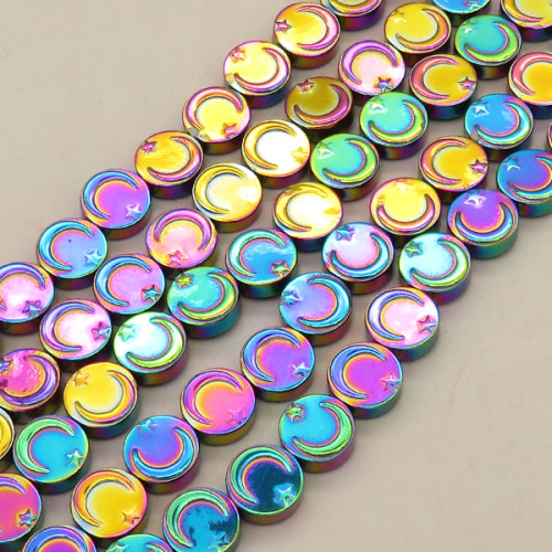 Non-magnetic Synthetic Hematite Beads Strands,Double Sided Turkey Tortilla,Plating,Iridescent,10x4mm,Hole:1mm,about 38 pcs/strand,about 42 g/strand,5 strands/package,14.96"(38mm),XBGB08546bhia-L020