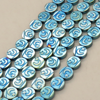 Non-magnetic Synthetic Hematite Beads Strands,Double-Sided Pakistani Round Cake,Plating,Cyan Blue,10x4mm,Hole:1mm,about 38 pcs/strand,about 42 g/strand,5 strands/package,14.96"(38mm),XBGB08552bhia-L020
