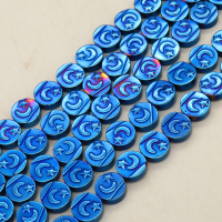 Non-magnetic Synthetic Hematite Beads Strands,Double-Sided Pakistani Round Cake,Plating,Royal Blue,10x4mm,Hole:1mm,about 38 pcs/strand,about 42 g/strand,5 strands/package,14.96"(38mm),XBGB08566bhia-L020