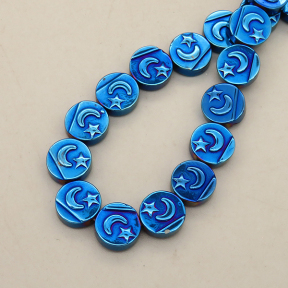 Non-magnetic Synthetic Hematite Beads Strands,Double-Sided Pakistani Round Cake,Plating,Royal Blue,10x4mm,Hole:1mm,about 38 pcs/strand,about 42 g/strand,5 strands/package,14.96"(38mm),XBGB08566bhia-L020