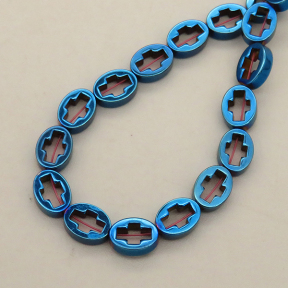 Non-magnetic Synthetic Hematite Beads Strands,Oval Cross,Plating,Royal Blue,6x8x2.5mm,Hole:1mm,about 48 pcs/strand,about 14 g/strand,5 strands/package,14.96"(38mm),XBGB08578ahjb-L020