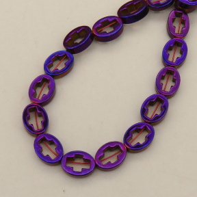 Non-magnetic Synthetic Hematite Beads Strands,Oval Cross,Plating,Purple,6x8x2.5mm,Hole:1mm,about 48 pcs/strand,about 14 g/strand,5 strands/package,14.96"(38mm),XBGB08582ahjb-L020