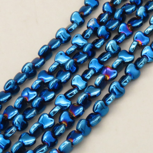 Non-magnetic Synthetic Hematite Beads Strands,Curved Apple,Plating,Royal Blue,6x5x2.5mm,Hole:1mm,about 87 pcs/strand,about 20 g/strand,5 strands/package,14.96"(38mm),XBGB08590ahjb-L020
