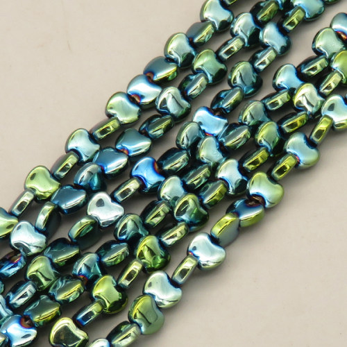 Non-magnetic Synthetic Hematite Beads Strands,Curved Apple,Plating,Cyan Green,6x5x2.5mm,Hole:1mm,about 87 pcs/strand,about 20 g/strand,5 strands/package,14.96"(38mm),XBGB08592ahjb-L020