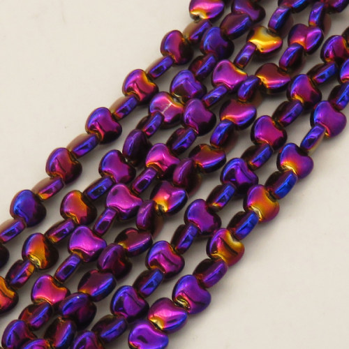 Non-magnetic Synthetic Hematite Beads Strands,Curved Apple,Plating,Purple,6x5x2.5mm,Hole:1mm,about 87 pcs/strand,about 20 g/strand,5 strands/package,14.96"(38mm),XBGB08594ahjb-L020