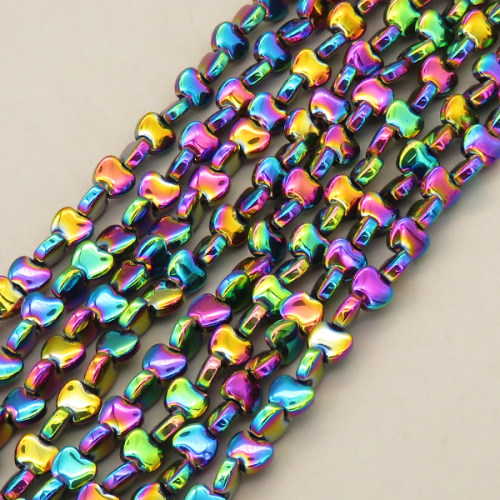Non-magnetic Synthetic Hematite Beads Strands,Curved Apple,Plating,Iridescent,6x5x2.5mm,Hole:1mm,about 87 pcs/strand,about 20 g/strand,5 strands/package,14.96"(38mm),XBGB08596ahjb-L020