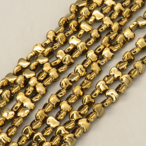 Non-magnetic Synthetic Hematite Beads Strands,Curved Apple,Plating,Gold Champagne,6x5x2.5mm,Hole:1mm,about 87 pcs/strand,about 20 g/strand,5 strands/package,14.96"(38mm),XBGB08598ahjb-L020
