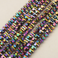 Non-magnetic Synthetic Hematite Beads Strands,Faceted,Round Tube,Plating,Iridescent,3x6mm,Hole:1mm,about 148 pcs/strand,about 30 g/strand,5 strands/package,14.96"(38mm),XBGB08602ahjb-L020