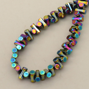 Non-magnetic Synthetic Hematite Beads Strands,Faceted,Round Tube,Plating,Iridescent,3x6mm,Hole:1mm,about 148 pcs/strand,about 30 g/strand,5 strands/package,14.96"(38mm),XBGB08602ahjb-L020