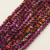 Non-magnetic Synthetic Hematite Beads Strands,Faceted,Round Tube,Plating,Purple Yellow,3x6mm,Hole:1mm,about 148 pcs/strand,about 30 g/strand,5 strands/package,14.96"(38mm),XBGB08606ahjb-L020