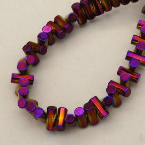 Non-magnetic Synthetic Hematite Beads Strands,Faceted,Round Tube,Plating,Purple Yellow,3x6mm,Hole:1mm,about 148 pcs/strand,about 30 g/strand,5 strands/package,14.96"(38mm),XBGB08606ahjb-L020