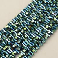 Non-magnetic Synthetic Hematite Beads Strands,Faceted,Round Tube,Plating,Cyan Blue,3x6mm,Hole:1mm,about 148 pcs/strand,about 30 g/strand,5 strands/package,14.96"(38mm),XBGB08610ahjb-L020