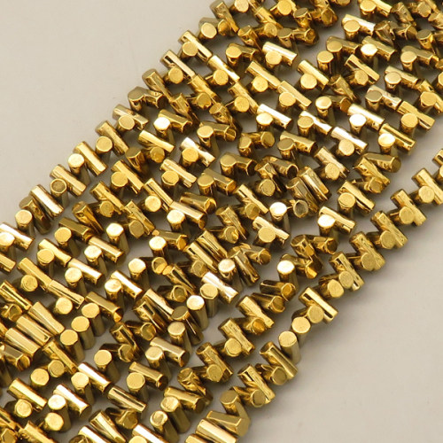 Non-magnetic Synthetic Hematite Beads Strands,Faceted,Round Tube,Plating,Golden,3x6mm,Hole:1mm,about 148 pcs/strand,about 30 g/strand,5 strands/package,14.96"(38mm),XBGB08612ahjb-L020