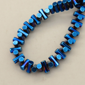 Non-magnetic Synthetic Hematite Beads Strands,Faceted,Round Tube,Plating,Royal blue,3x6mm,Hole:1mm,about 148 pcs/strand,about 30 g/strand,5 strands/package,14.96"(38mm),XBGB08614ahjb-L020