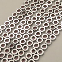 Non-magnetic Synthetic Hematite Beads Strands,Hollow Disc,Plating,Silver White,9x2x3mm,Hole:1mm,about 46 pcs/strand,about 27 g/strand,5 strands/package,14.96"(38mm),XBGB08616bhva-L020