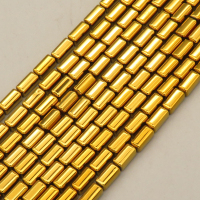 Non-magnetic Synthetic Hematite Beads Strands,Arc Rectangular Column,Plating,Golden,4x8mm,Hole:1mm,about 49 pcs/strand,about 22 g/strand,5 strands/package,14.96"(38mm),XBGB08620ablb-L020