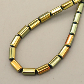 Non-magnetic Synthetic Hematite Beads Strands,Arc Rectangular Column,Plating,Light Gold,4x8mm,Hole:1mm,about 49 pcs/strand,about 22 g/strand,5 strands/package,14.96"(38mm),XBGB08622ablb-L020