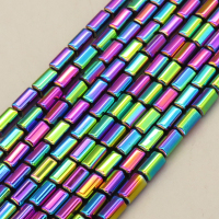 Non-magnetic Synthetic Hematite Beads Strands,Arc Rectangular Column,Plating,Purple Green,4x8mm,Hole:1mm,about 49 pcs/strand,about 22 g/strand,5 strands/package,14.96"(38mm),XBGB08630ablb-L020