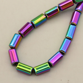 Non-magnetic Synthetic Hematite Beads Strands,Arc Rectangular Column,Plating,Purple Green,4x8mm,Hole:1mm,about 49 pcs/strand,about 22 g/strand,5 strands/package,14.96"(38mm),XBGB08630ablb-L020