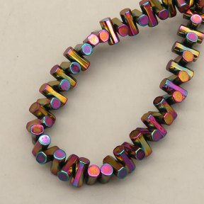 Non-magnetic Synthetic Hematite Beads Strands,Faceted Round Tube,Plating,Fuchsia Champagne Cyan,3x6mm,Hole:1mm,about 147 pcs/strand,about 30 g/strand,5 strands/package,14.96"(38mm),XBGB08632ahjb-L020
