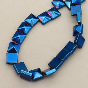 Non-magnetic Synthetic Hematite Beads Strands,Double Hole Square Tower bead,Plating,Royal Blue,3x6mm,Hole:1mm,about 66 pcs/strand,about 23 g/strand,5 strands/package,14.96"(38mm),XBGB08634vhha-L020