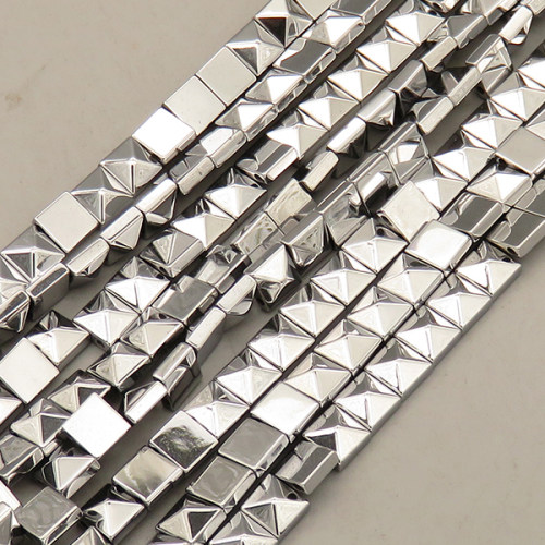 Non-magnetic Synthetic Hematite Beads Strands,Double Hole Square Tower bead,Plating,Silver White,3x6mm,Hole:1mm,about 66 pcs/strand,about 23 g/strand,5 strands/package,14.96"(38mm),XBGB08648vhha-L020