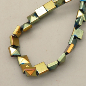 Non-magnetic Synthetic Hematite Beads Strands,Double Hole Square Tower bead,Plating,Light Gold,K gold,3x6mm,Hole:1mm,about 66 pcs/strand,about 23 g/strand,5 strands/package,14.96"(38mm),XBGB08656bhia-L020