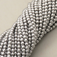 Non-magnetic Synthetic Hematite Beads Strands,Round,Plating,Silver White,3mm,Hole:1mm,about 126 pcs/strand,about 17 g/strand,5 strands/package,14.96"(38mm),XBGB08658baka-L020