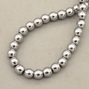 Non-magnetic Synthetic Hematite Beads Strands,Round,Plating,Silver White,3mm,Hole:1mm,about 126 pcs/strand,about 17 g/strand,5 strands/package,14.96"(38mm),XBGB08658baka-L020