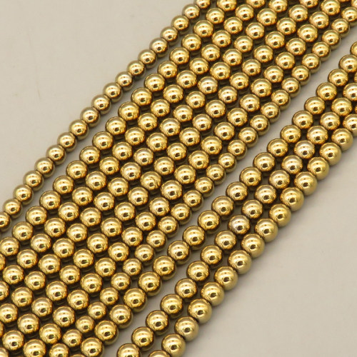 Non-magnetic Synthetic Hematite Beads Strands,round,Plating,Golden,4mm,Hole:1mm,about 95 pcs/strand,about 22 g/strand,5 strands/package,14.96"(38mm),XBGB08666baka-L020