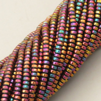 Non-magnetic Synthetic Hematite Beads Strands,UFO,Plating,Iridescent,3x2mm,Hole:1mm,about 190 pcs/strand,about 12 g/strand,5 strands/package,14.96"(38mm),XBGB08672ablb-L020