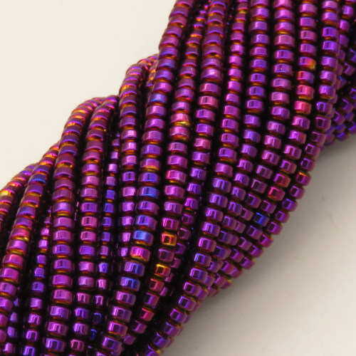 Non-magnetic Synthetic Hematite Beads Strands,UFO,Plating,Purple,3x2mm,Hole:1mm,about 190 pcs/strand,about 12 g/strand,5 strands/package,14.96"(38mm),XBGB08674ablb-L020
