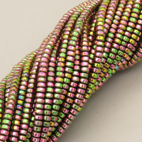 Non-magnetic Synthetic Hematite Beads Strands,UFO,Plating,Flower Green,3x2mm,Hole:1mm,about 190 pcs/strand,about 12 g/strand,5 strands/package,14.96"(38mm),XBGB08682ablb-L020